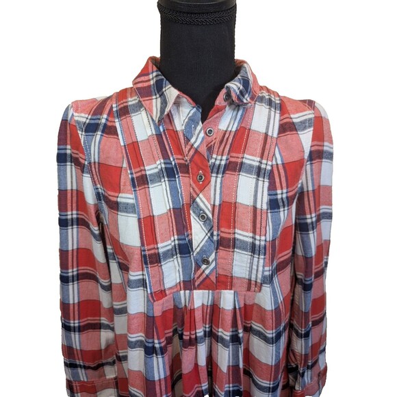 Free People Tunic Top Collared Boho Western Pleating Pockets Relaxed Fit Small - Picture 9 of 11